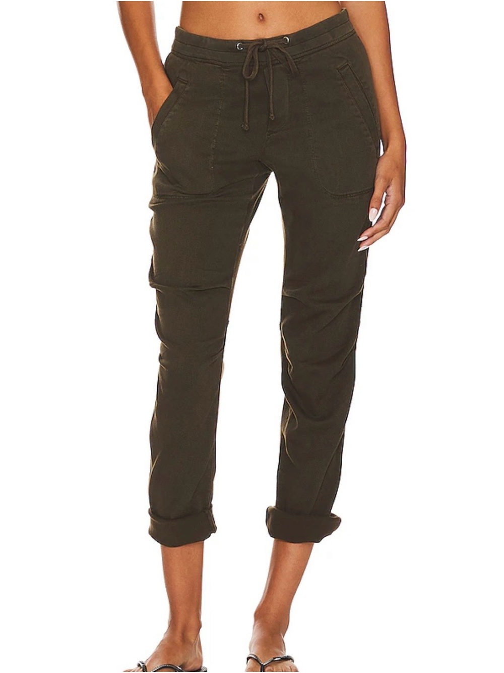 James Perse Soft Drape Utility Pant- Drawstring Roll-Cuff Pants - black